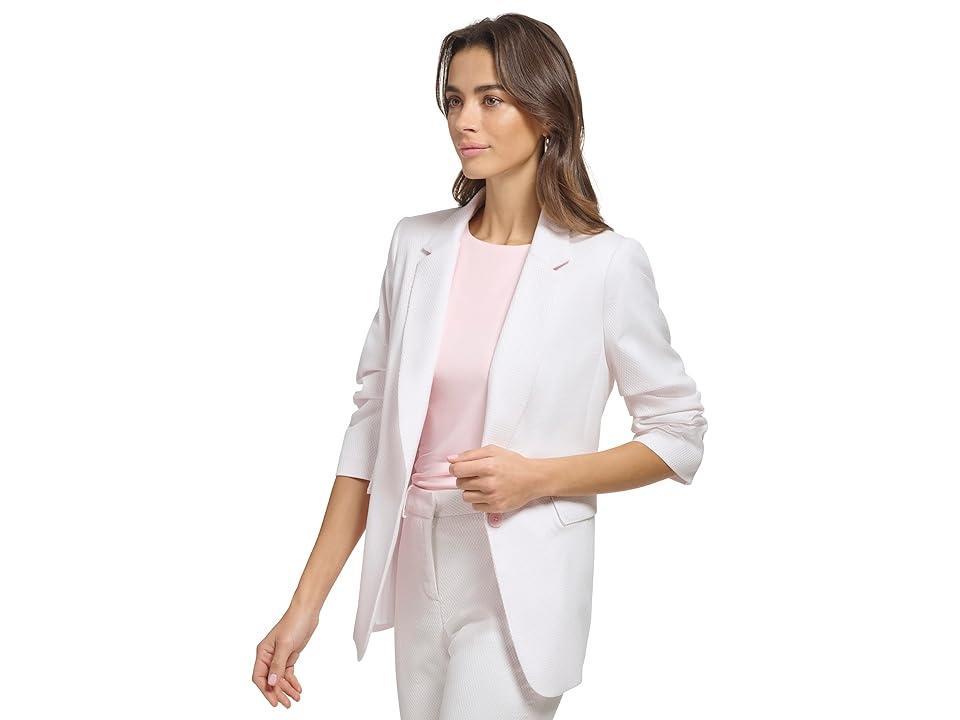 DKNY Ruched Sleeve One-Button Blazer (Rose/White) Women's Clothing Product Image