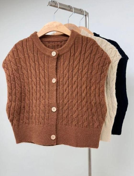 Plain Cable-Knit Vest Product Image