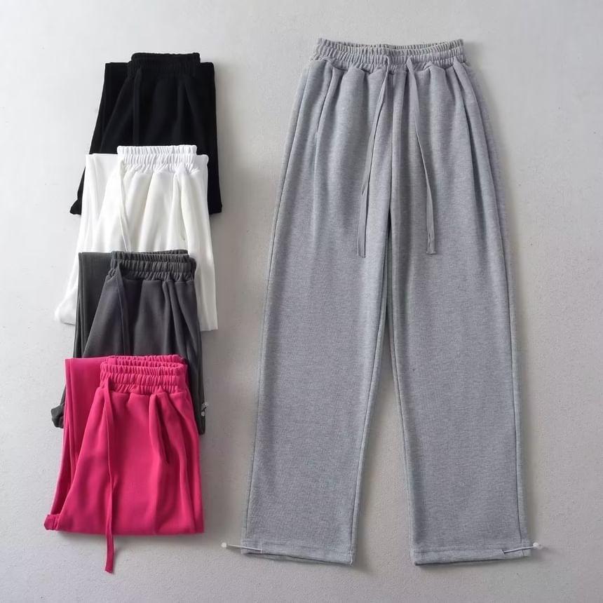 Drawstring Waist Plain Wide Leg Sweatpants Product Image