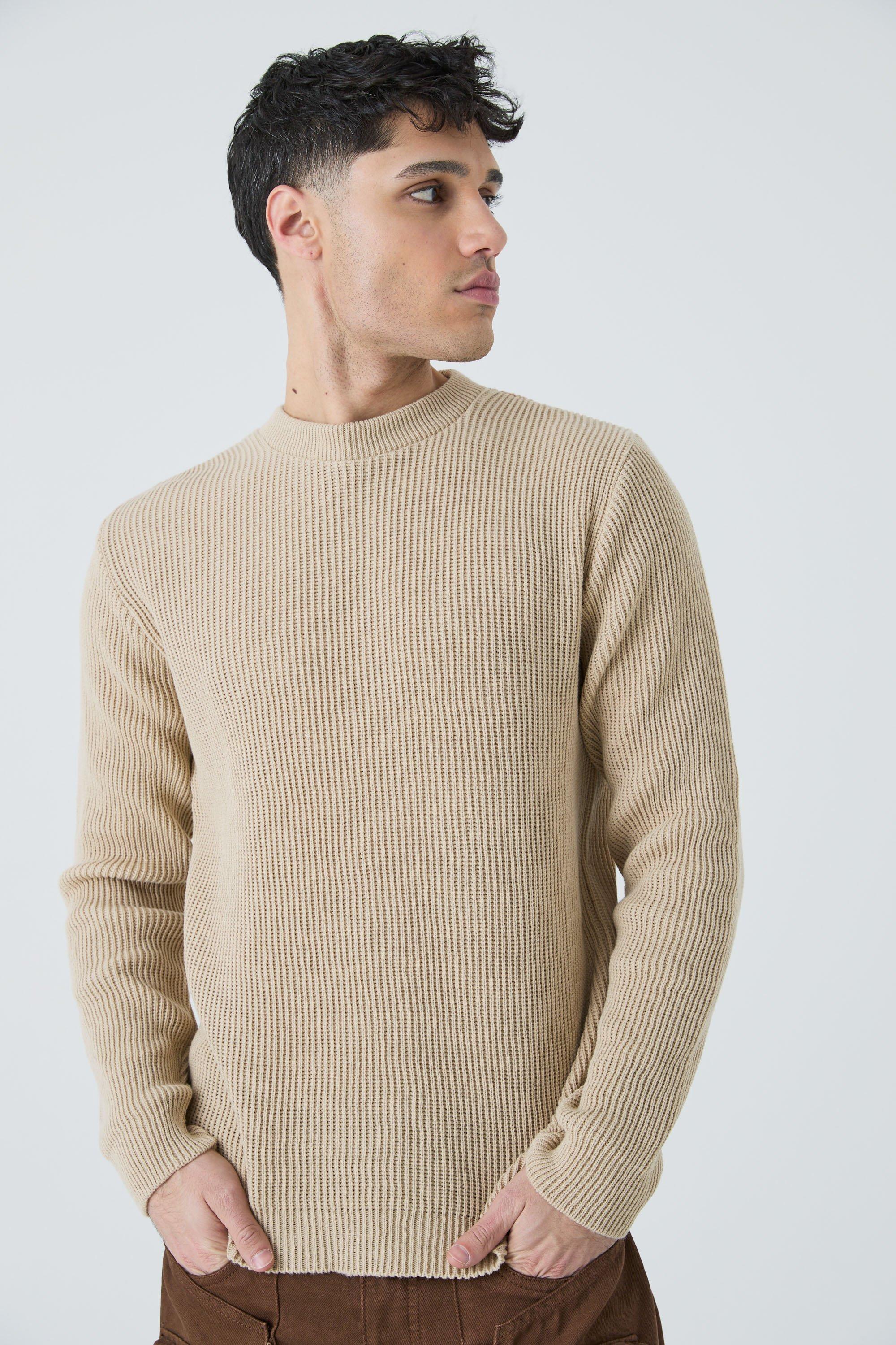 Mens Cream Regular Fit Waffle Knit Jumper, Cream Product Image