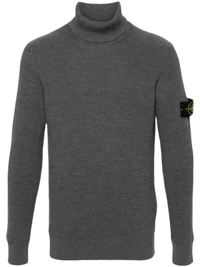 Compass-patch Ribbed-knit Jumper In Grigio Product Image