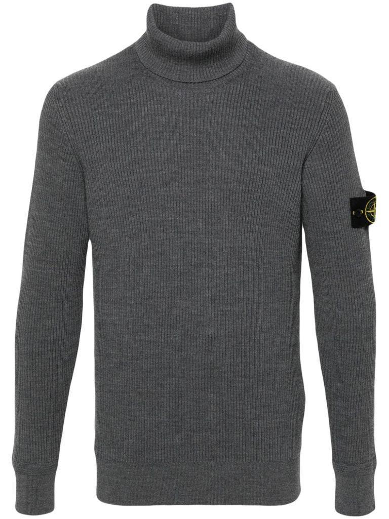 STONE ISLAND Compass-patch Ribbed-knit Jumper In Grigio Product Image