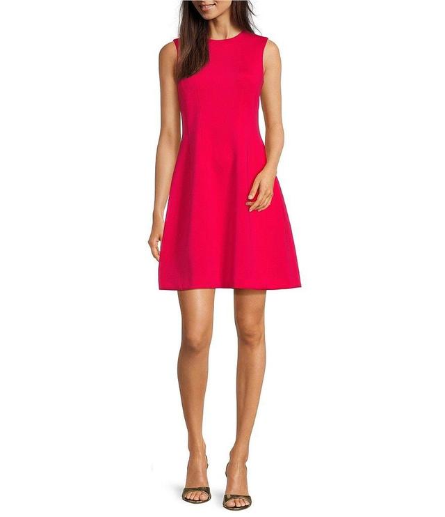 Calvin Klein Sleeveless Crew Neck Scuba Fit And Flare Dress Product Image