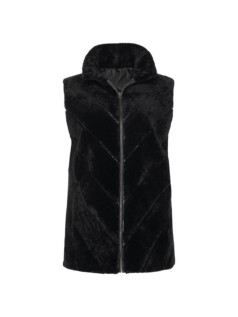 Reversible Chevron Shearling Lamb Zip Vest Product Image