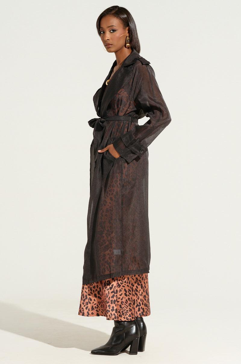 CHIFFON CHATEAU LONG TRENCH IN BLACK Product Image