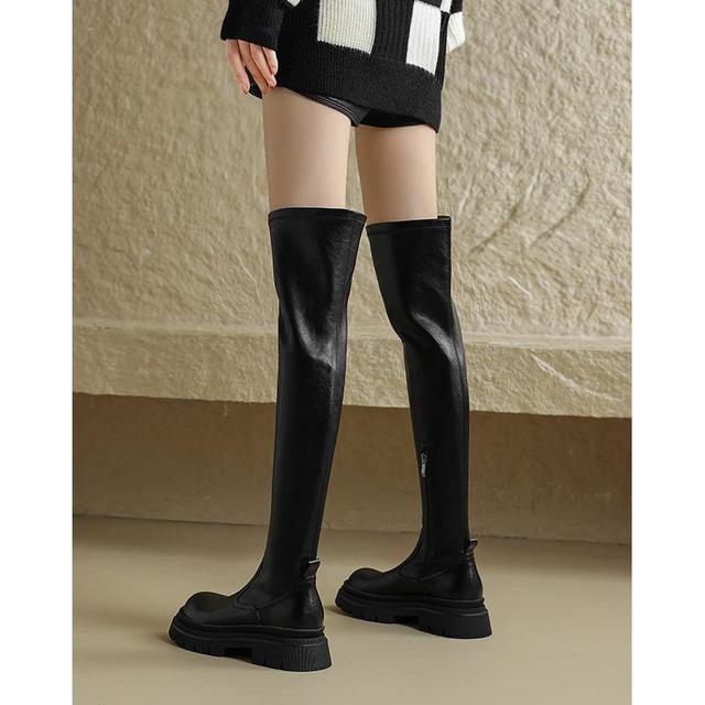 Faux Leather Platform Over-The-Knee Boots Product Image