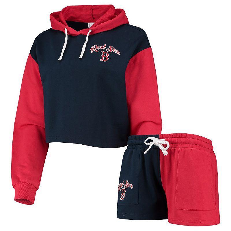 Womens FOCO /Red Boston Red Sox Color-Block Pullover Hoodie & Shorts Lounge Set Blue Product Image