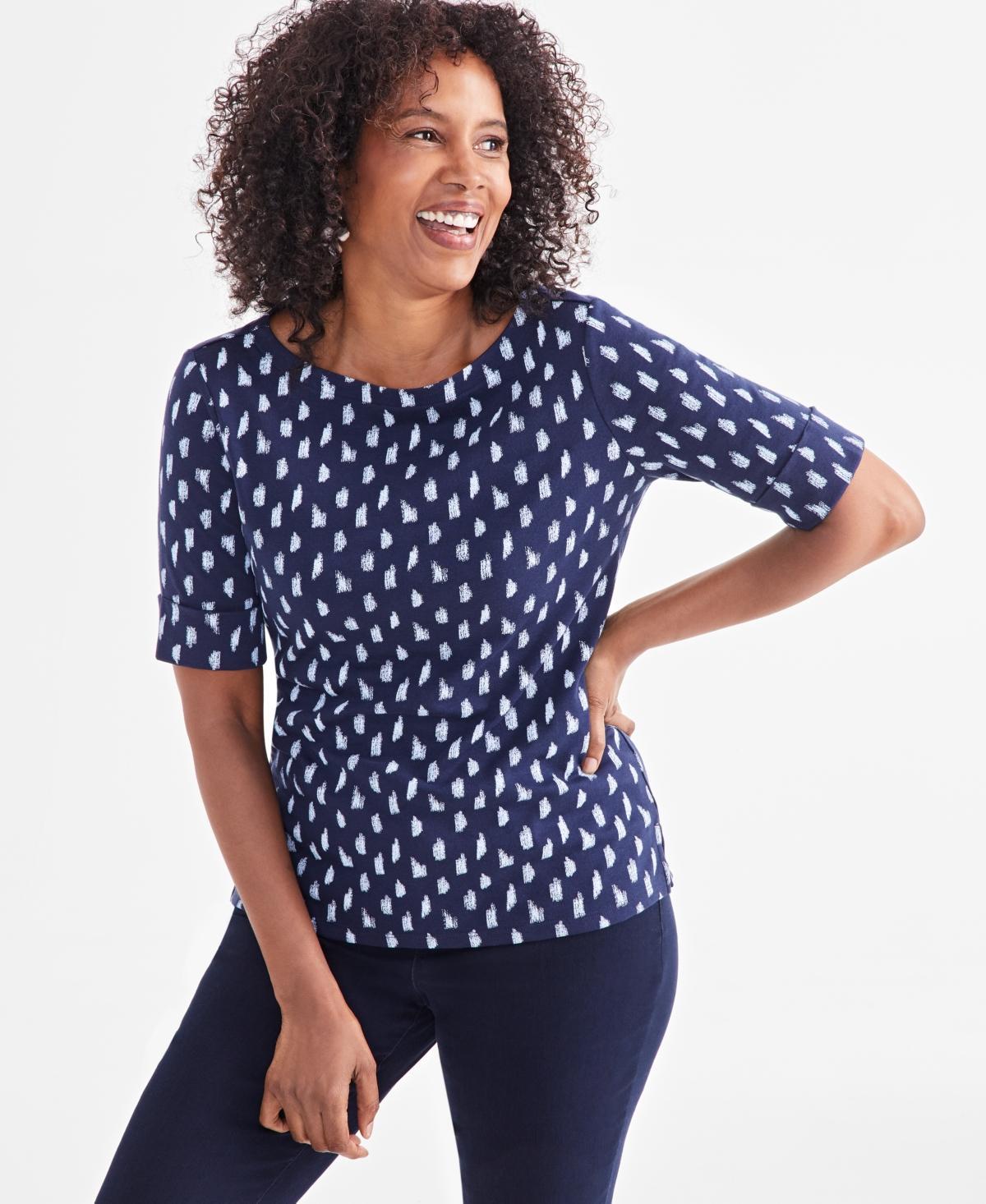 Women's Printed Boat-Neck Elbow-Sleeve Top, Created for Macy's Product Image