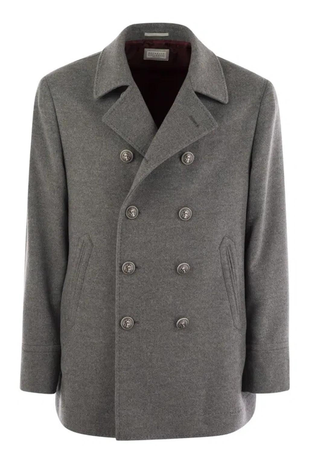 BRUNELLO CUCINELLI One-and-a-half-breasted Cashmere Coat With Metal Buttons In Grey Product Image