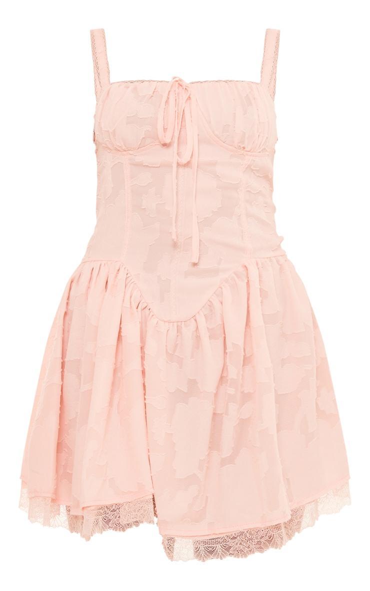 Pink Jacquard Ruched Cup Detail Shift Dress Product Image