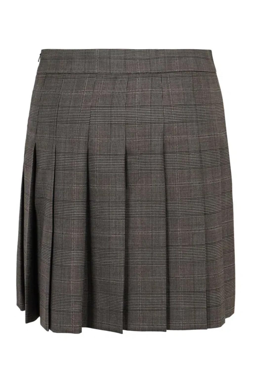 MAX MARA Studio Checked Pleated Skirt In Grey Product Image