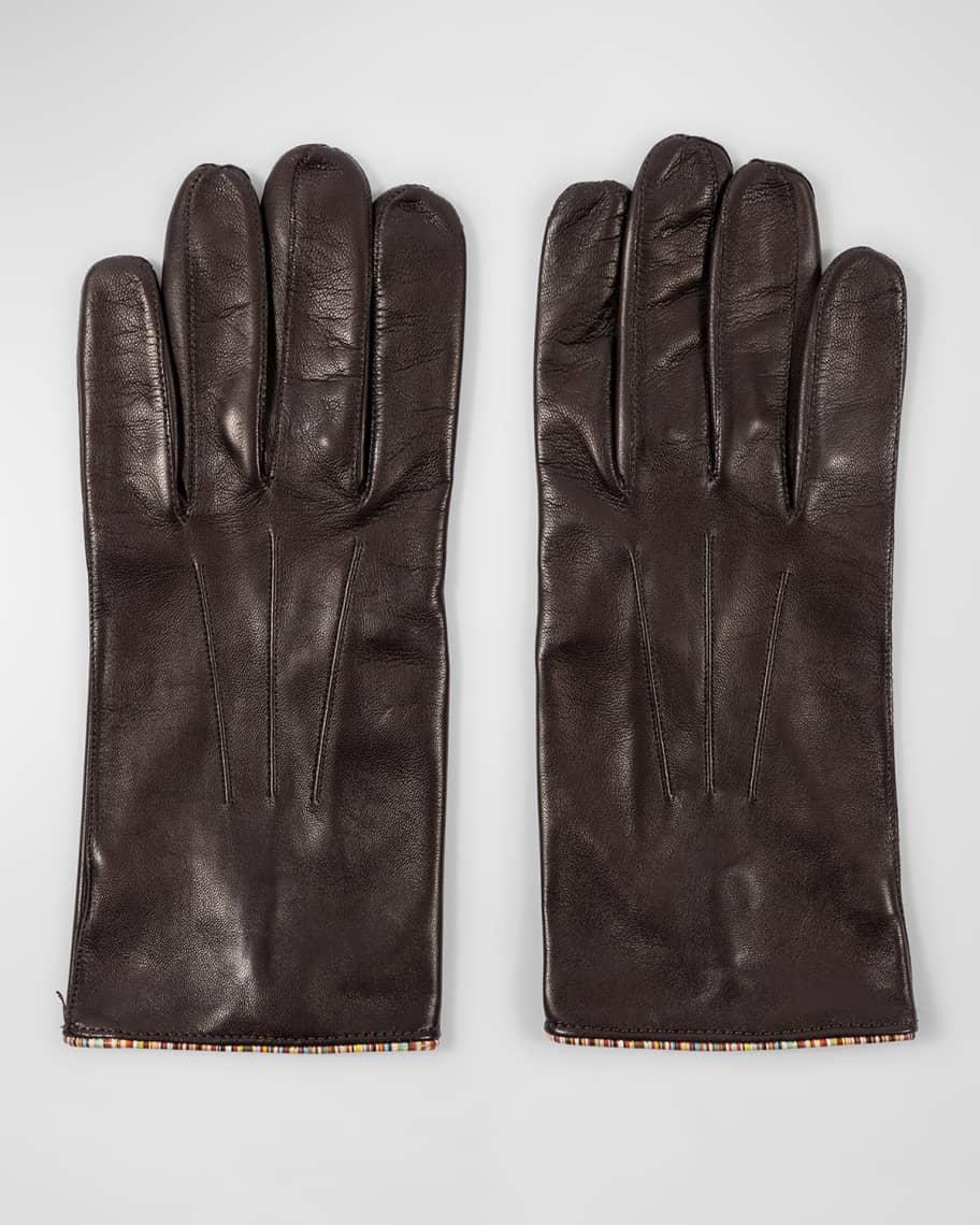 Men's Striped-Piping Leather Gloves Product Image