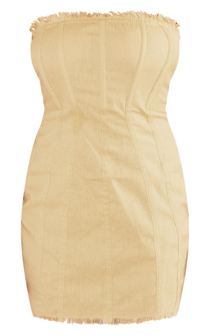 Sage Linen Look Bandeau Binding Detail Frayed Hem Bodycon Dress Product Image