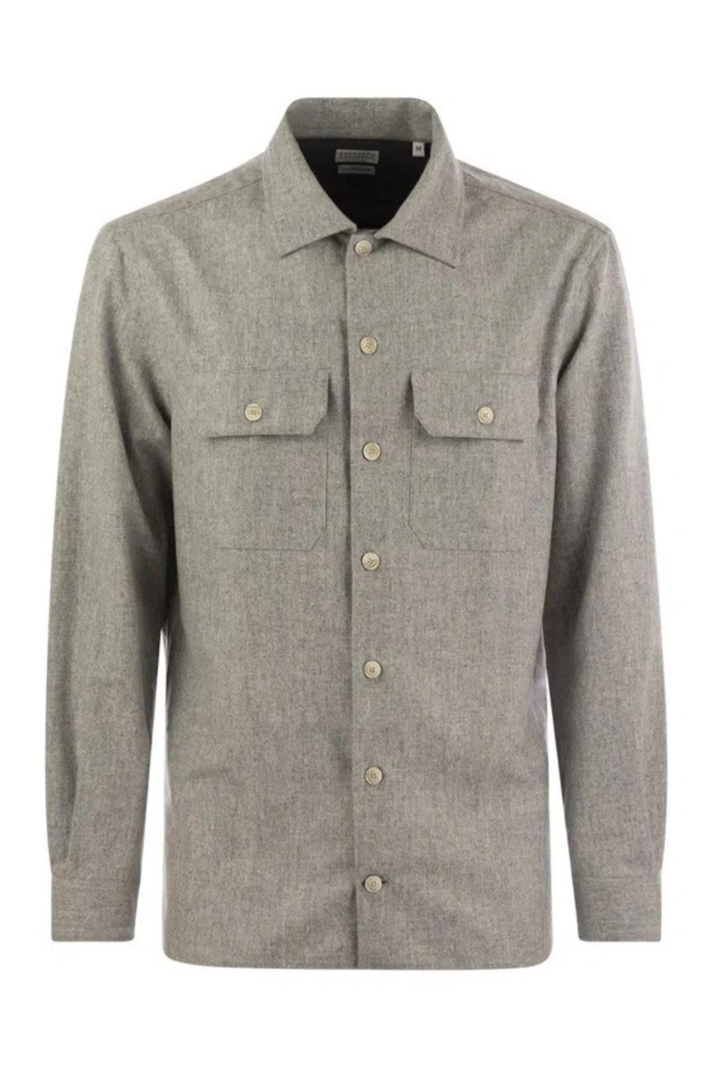 BRUNELLO CUCINELLI Virgin Wool Over Shirt With Pockets In Pearl Product Image