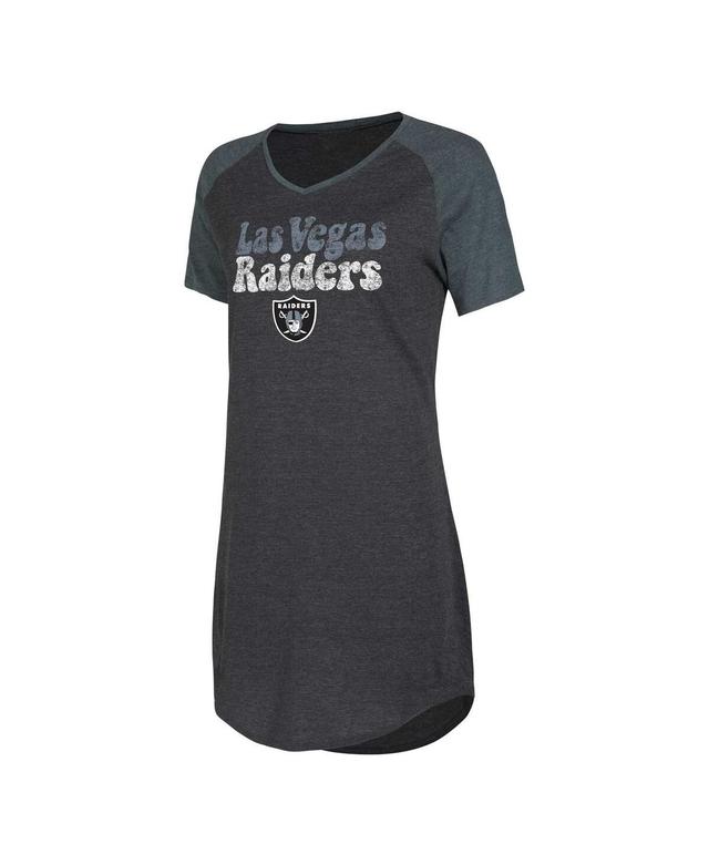 Womens Concepts Sport Black Distressed Las Vegas Raiders Raglan V-Neck Nightshirt - Black Product Image