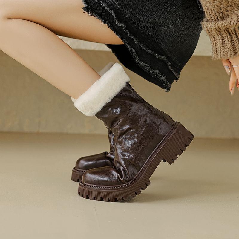 Fluffy Trim Platform Chunky Heel Short Boots Product Image