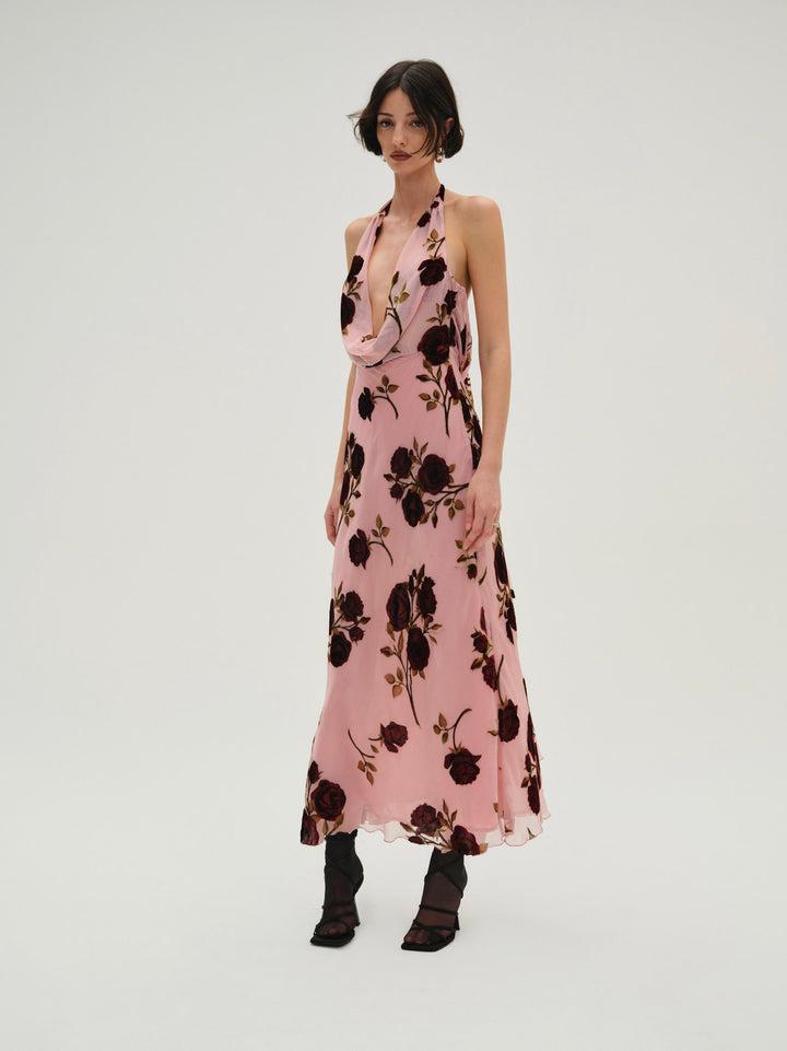 Rose Velvet Maxi Dress — Pink Product Image