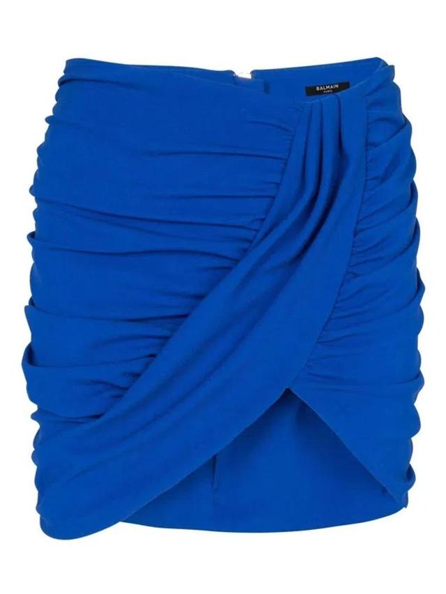 BALMAIN Blue Draped Jersey Mini Skirt Product Image