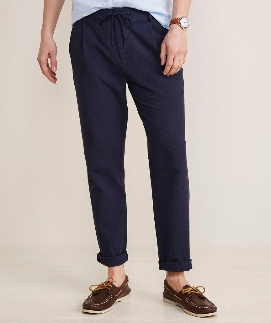 Seersucker Pleated Pull-On Pants Product Image