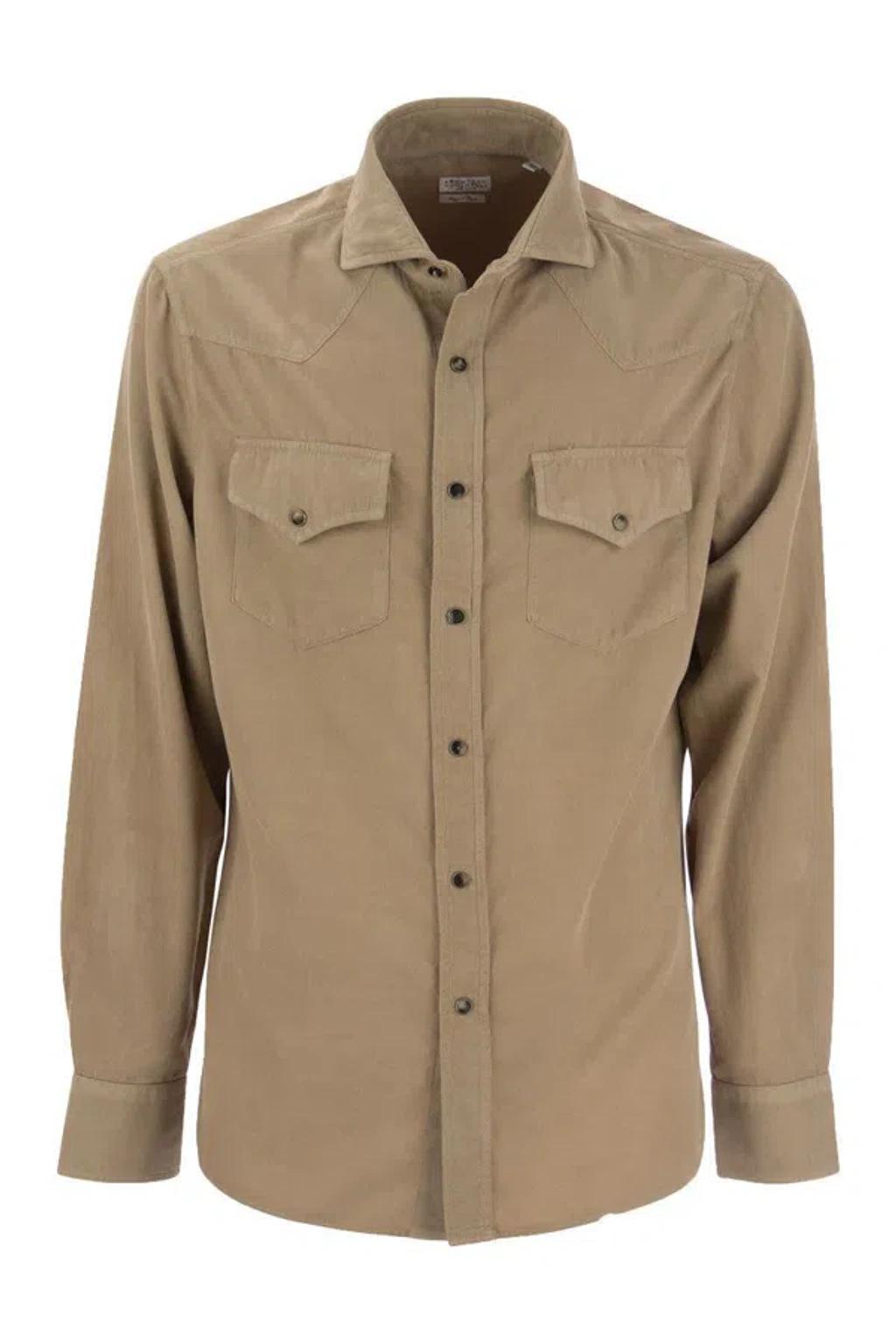 BRUNELLO CUCINELLI Easy Fit Corduroy Shirt In Camel Product Image