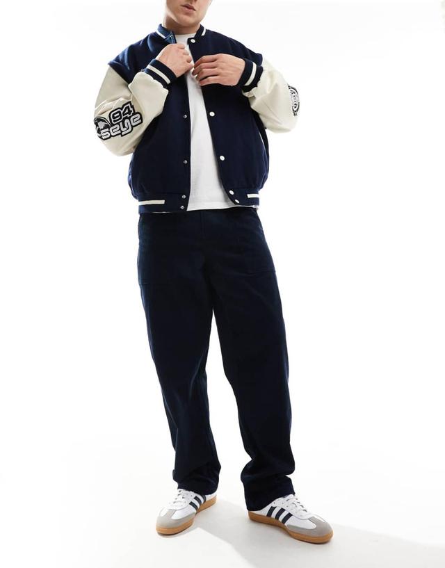 ASOS DESIGN baggy pants in navy cord Product Image