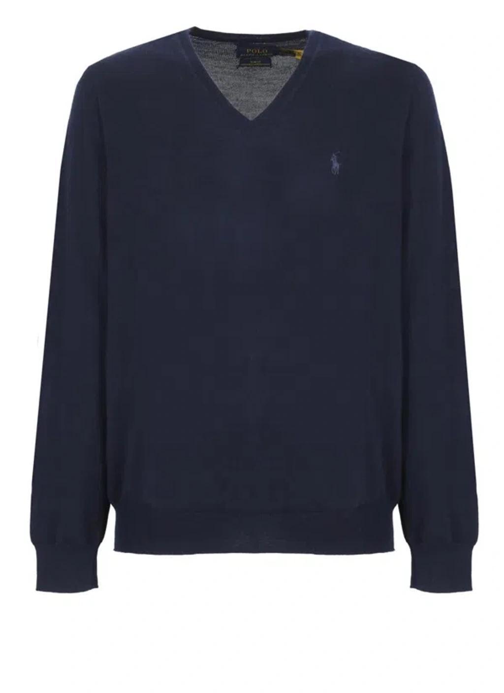 POLO RALPH LAUREN Washable Wool V-knit In Blue Product Image