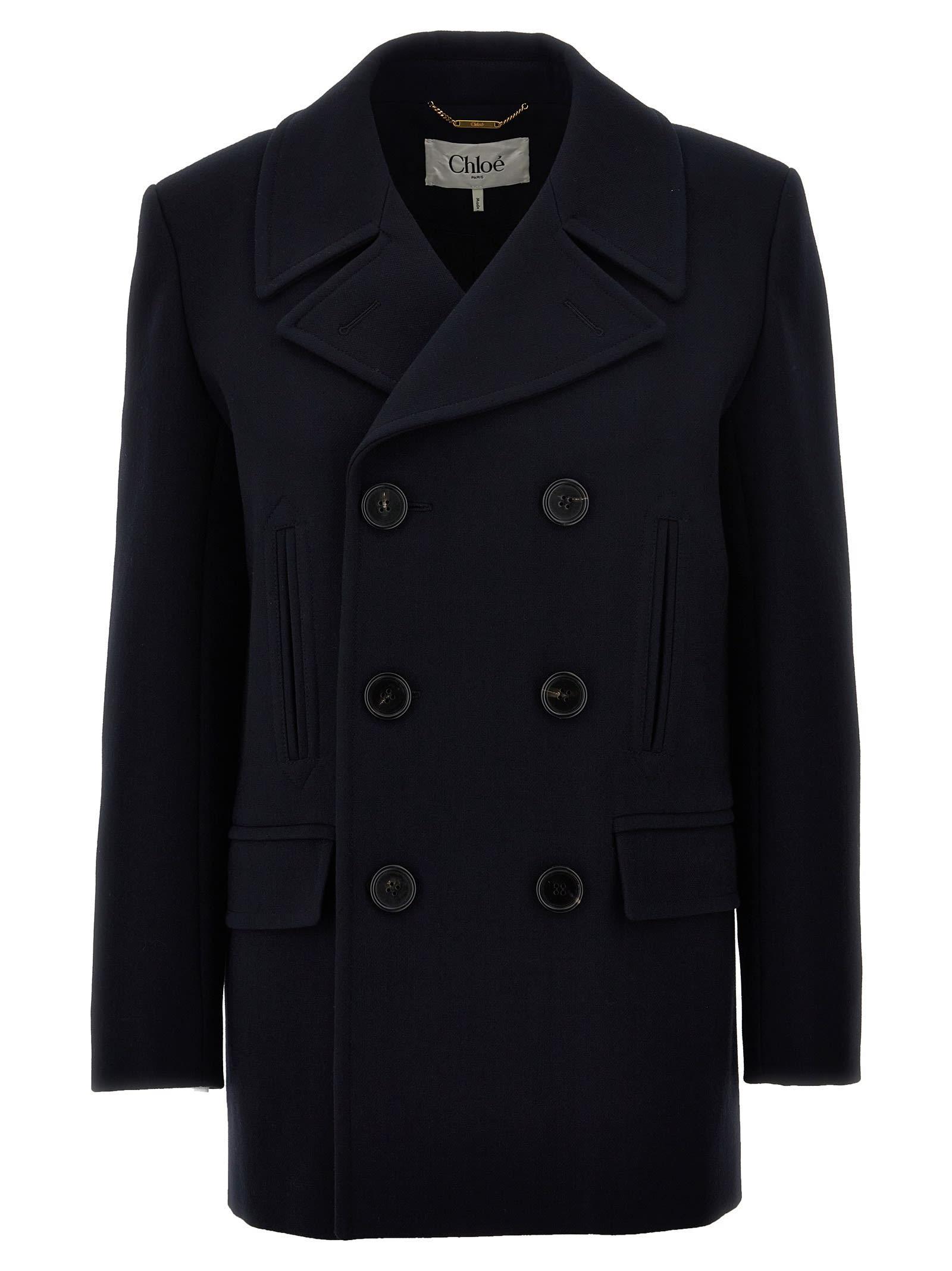 CHLOÉ Double-breasted Wool-crepe Coat In Blue Product Image