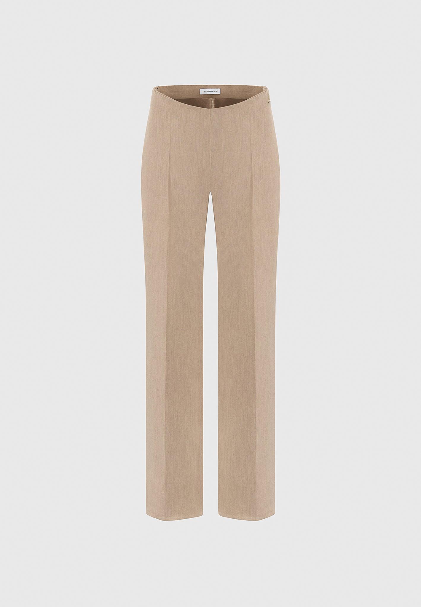 Curved Waist Tailored Trousers - Dark Beige Female Product Image