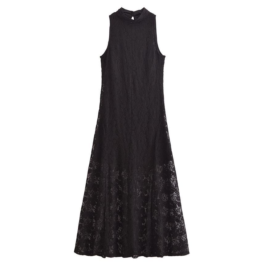 Sleeveless Floral Lace Maxi A-Line Dress Product Image