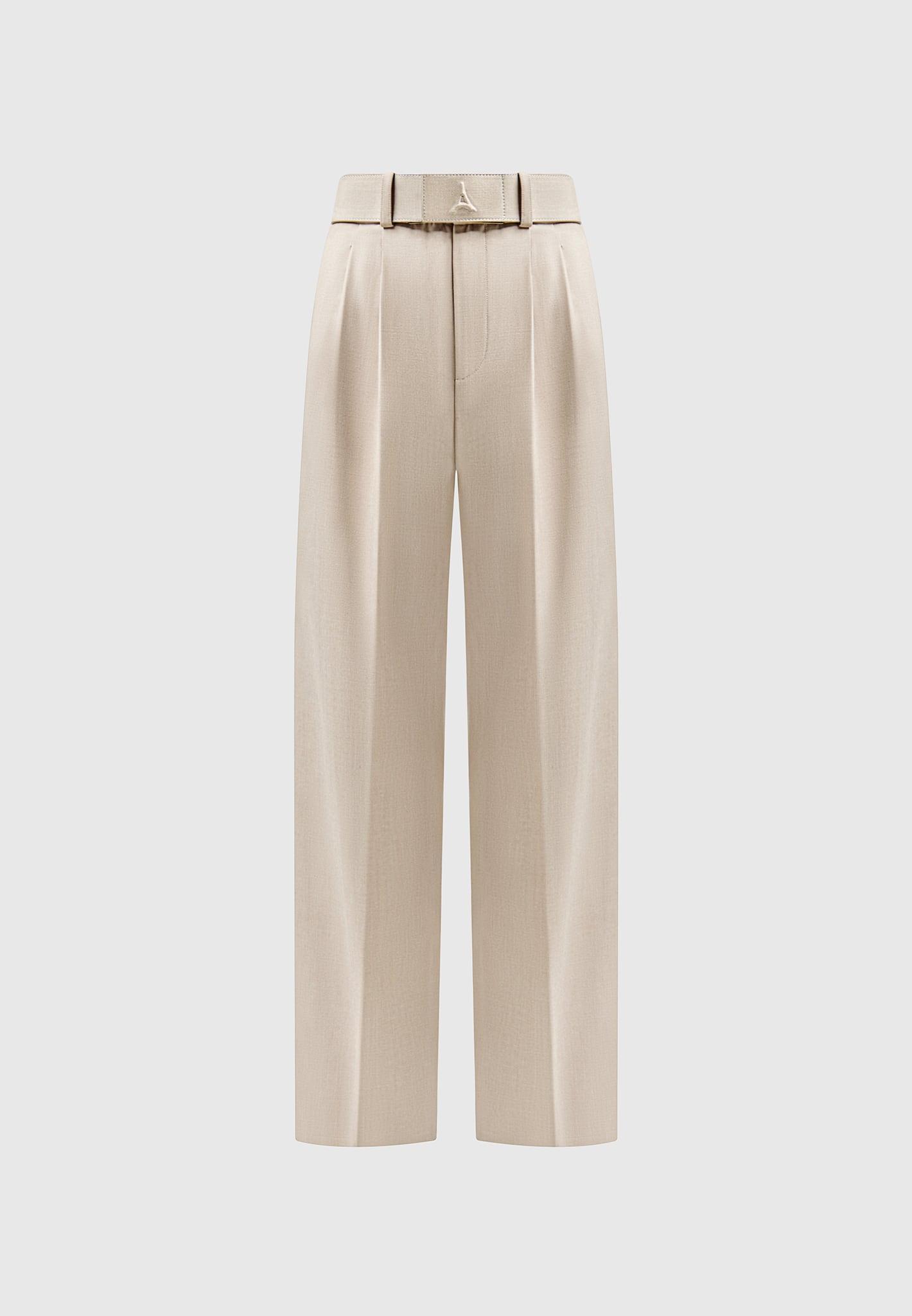 Tailored Pleated Trousers with Eiffel Belt - Taupe Female Product Image