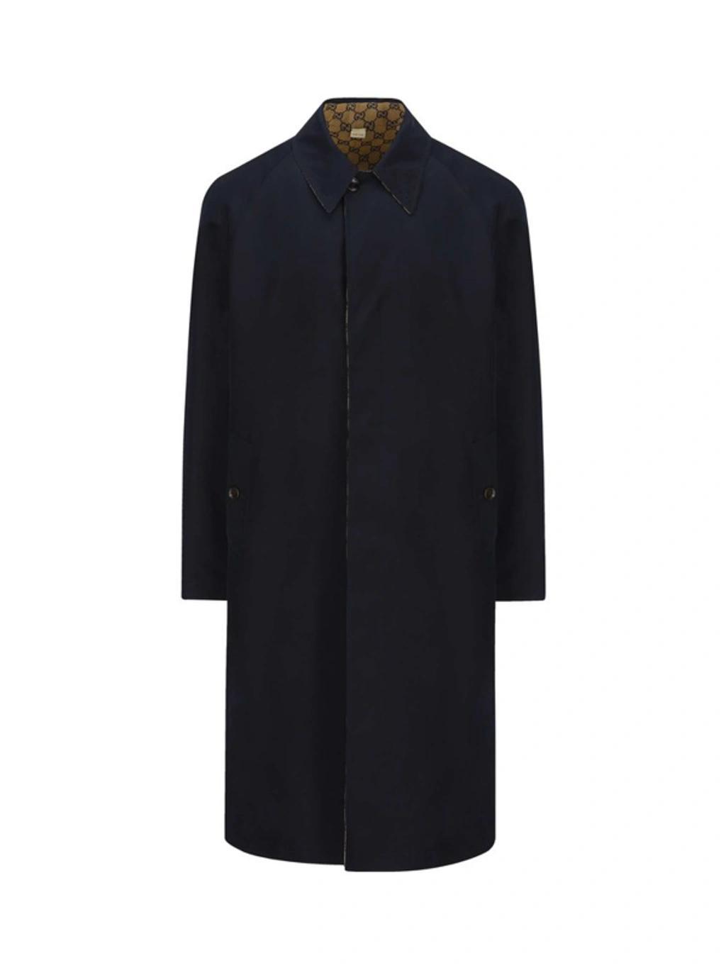 GUCCI Gg-jacquard Lined-canvas Coat In Blue Product Image