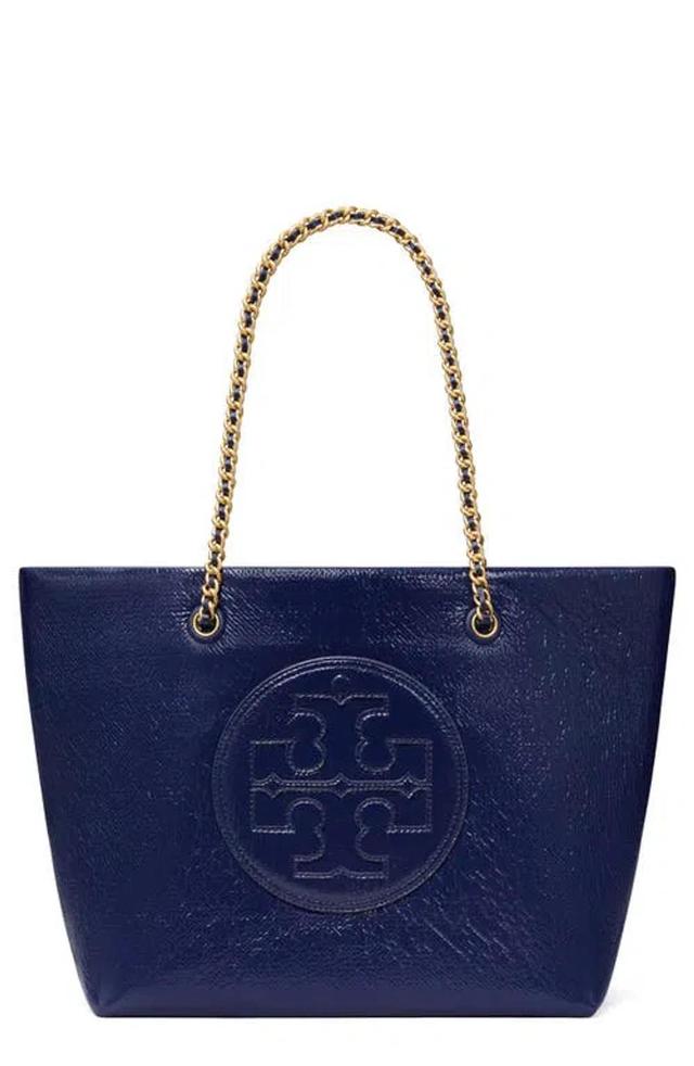 TORY BURCH Ella Chain Crinkle Leather Tote In Blue Product Image