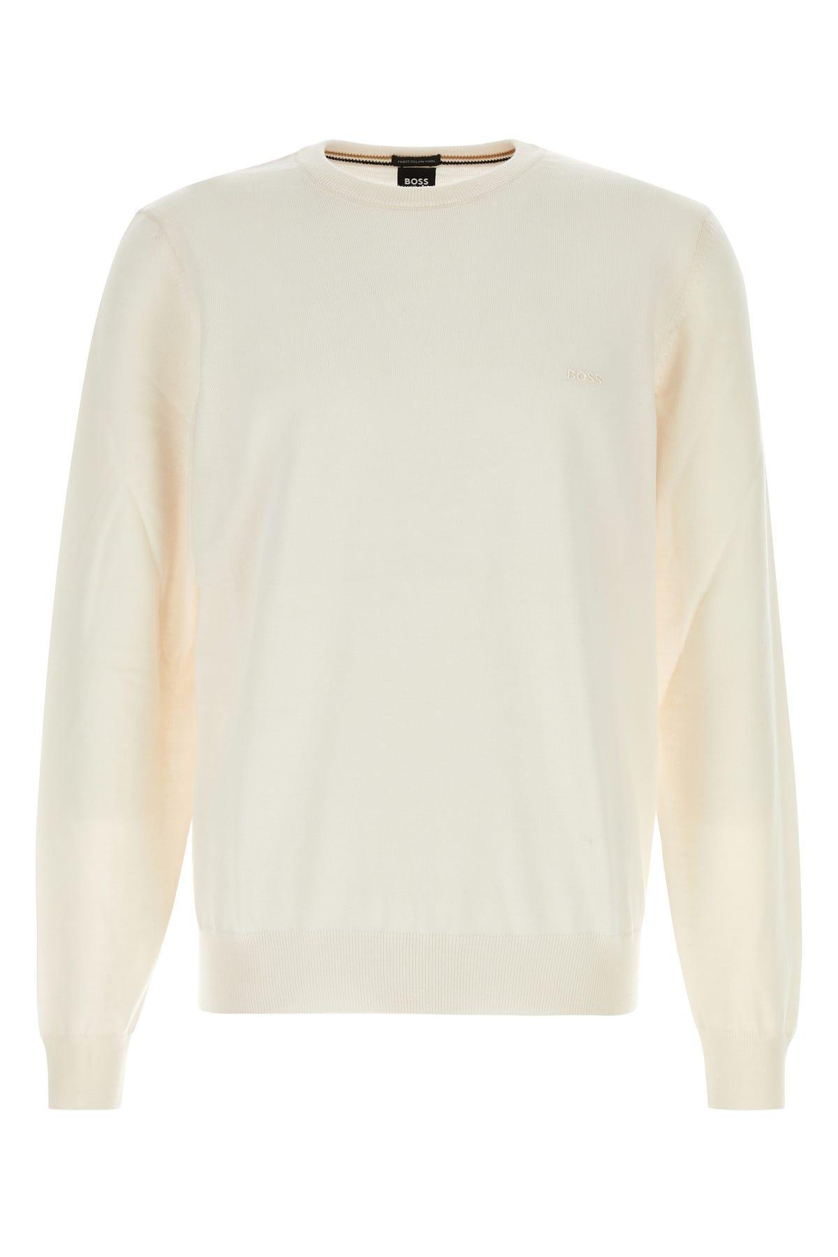 Logo-embroidered Cotton Jumper In Neutrals Product Image