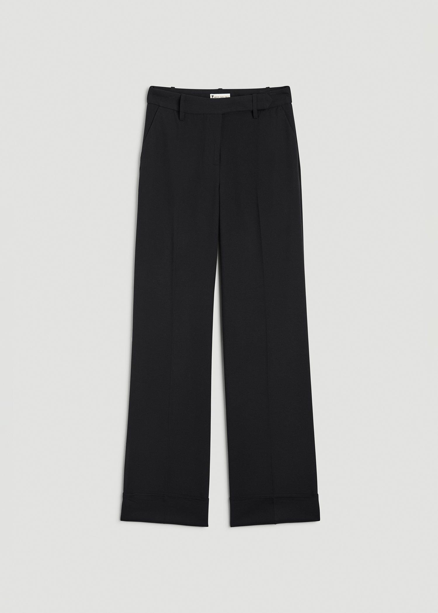 Wide Leg Cuffed Pants for Tall Women in Black Product Image