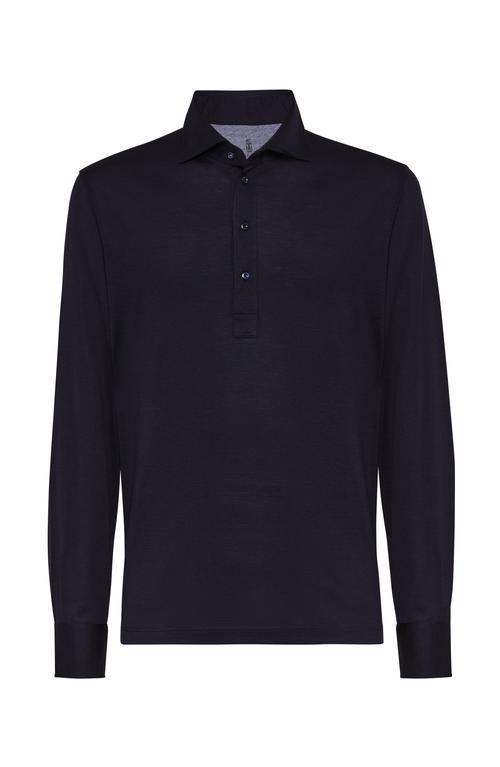 Long-sleeve Polo Shirt In Blue Product Image