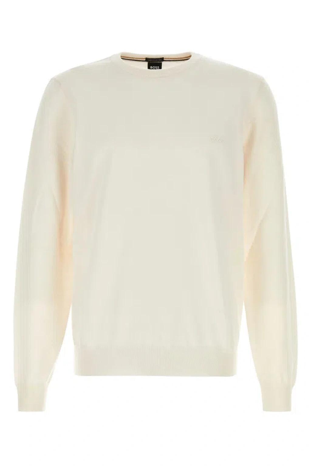 Logo-embroidered Cotton Jumper In Neutrals Product Image