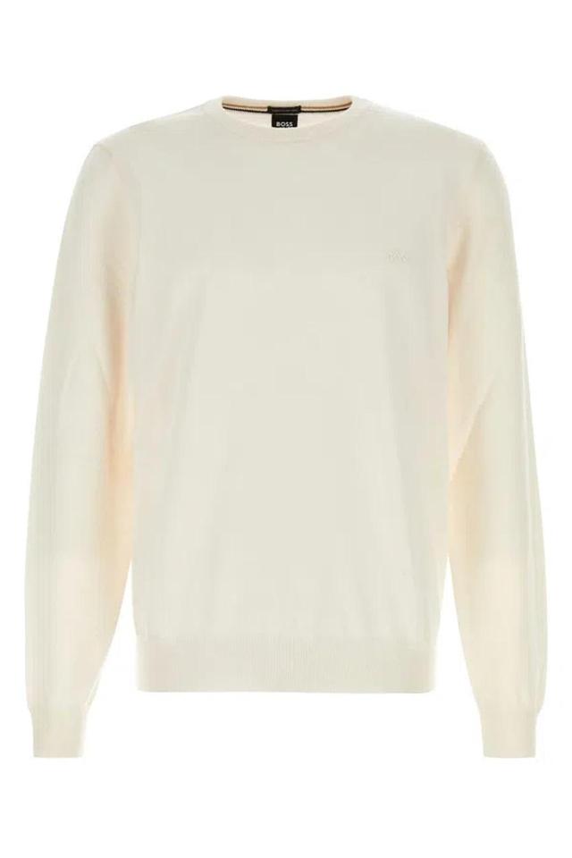 Logo-embroidered Cotton Jumper In Neutrals Product Image