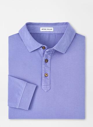 Peter Millar Mens Lava Wash Long-Sleeve Polo | Color: Lavender Fog | Size: S Product Image