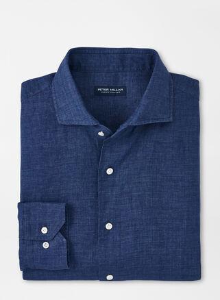 Peter Millar Mens Veneto Linen Sport Shirt | Color: Atlantic Blue | Size: S Product Image