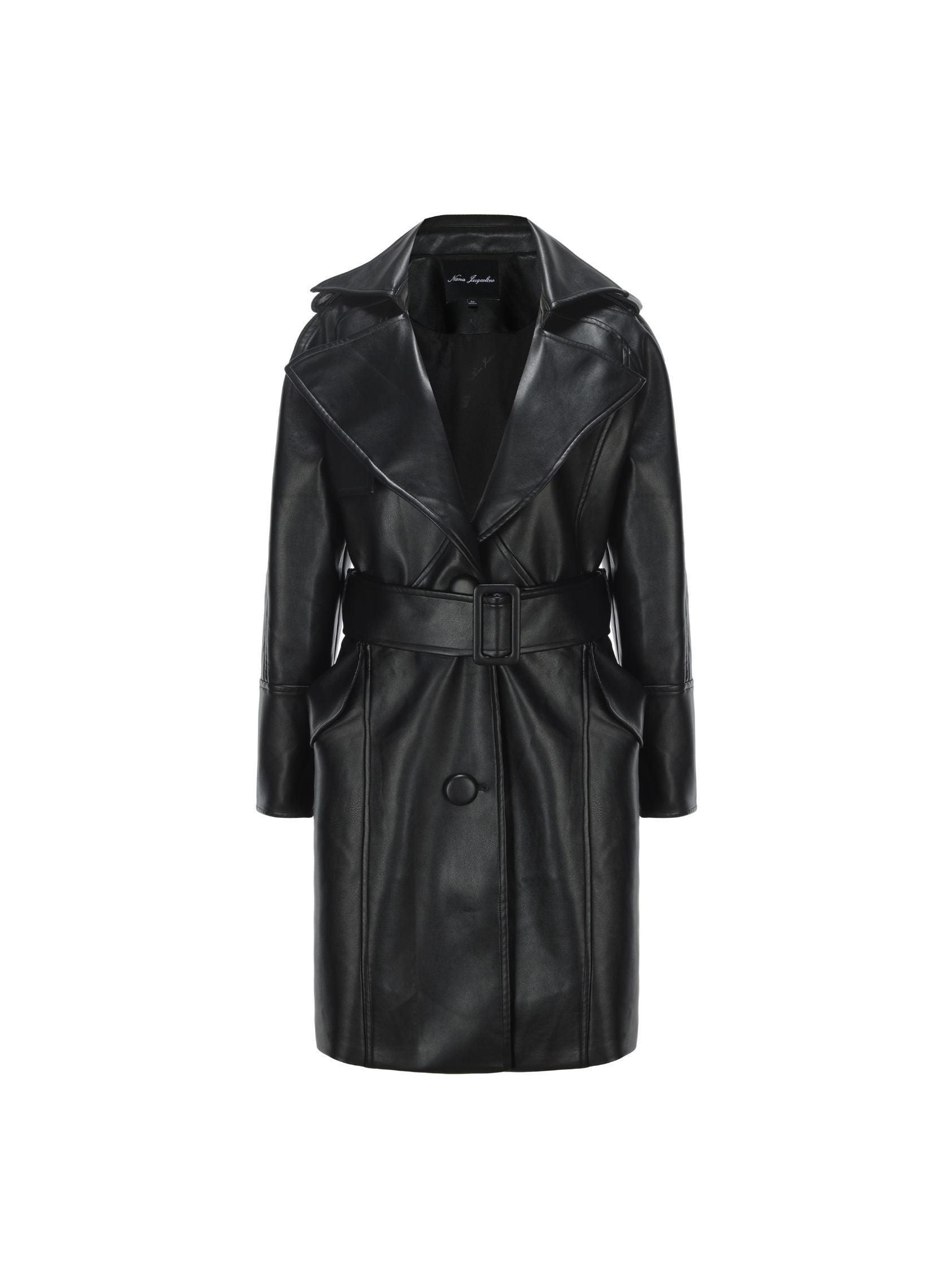 Keira Leather Trench Coat (Black) (Final Sale) Product Image