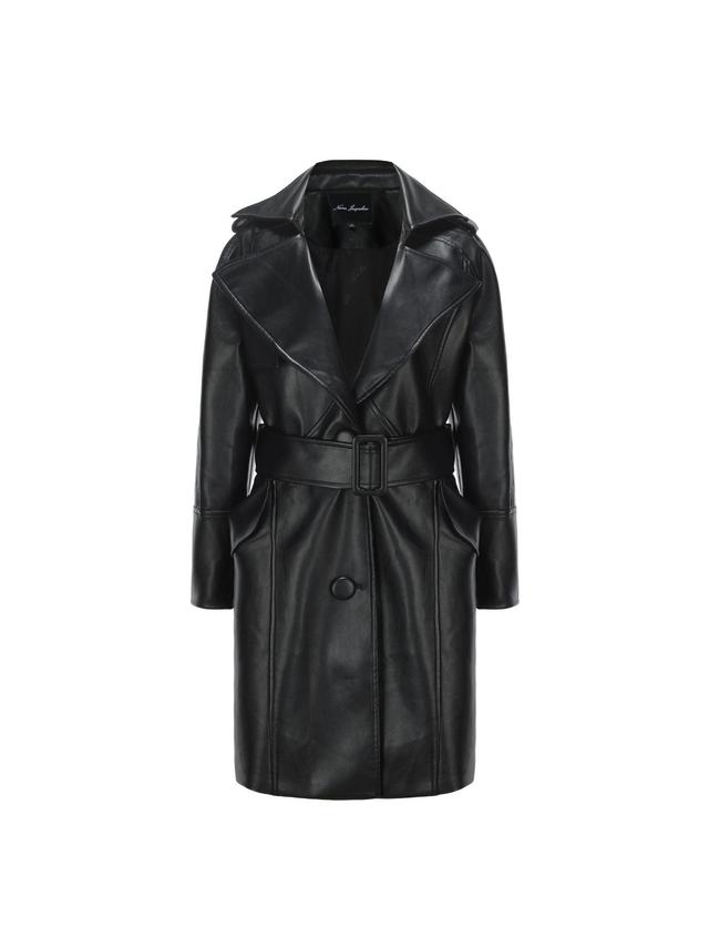 Keira Leather Trench Coat (Black) Product Image