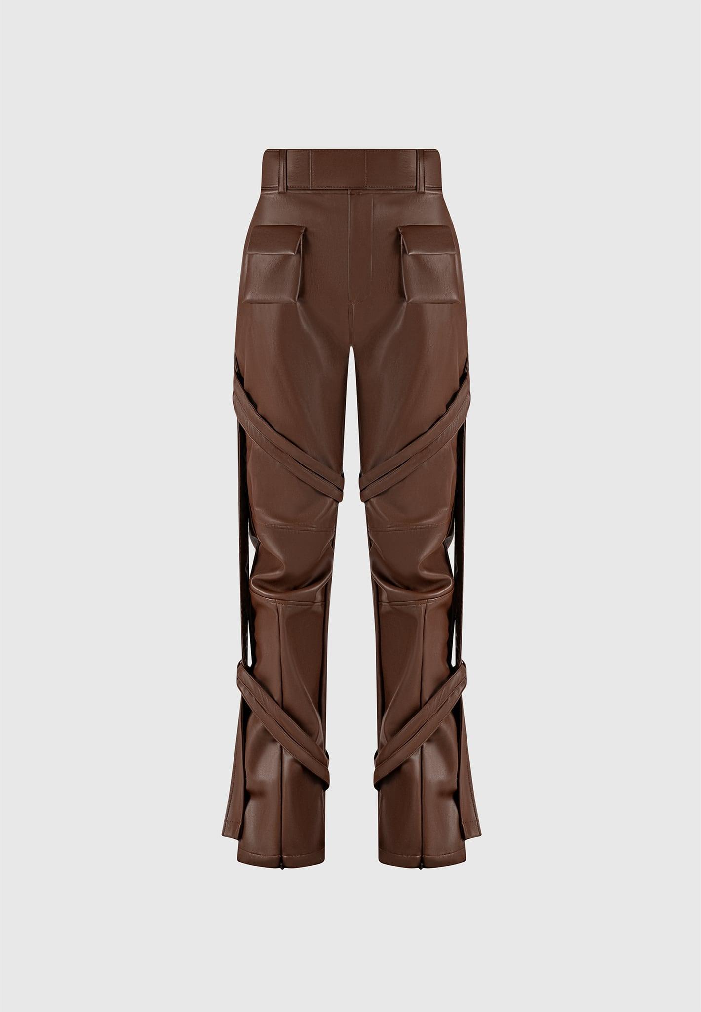 Vegan Leather Carpenter Cargo Trousers - Brown Female Product Image