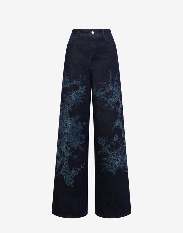 Denim trousers with cherry design and butterflies Product Image