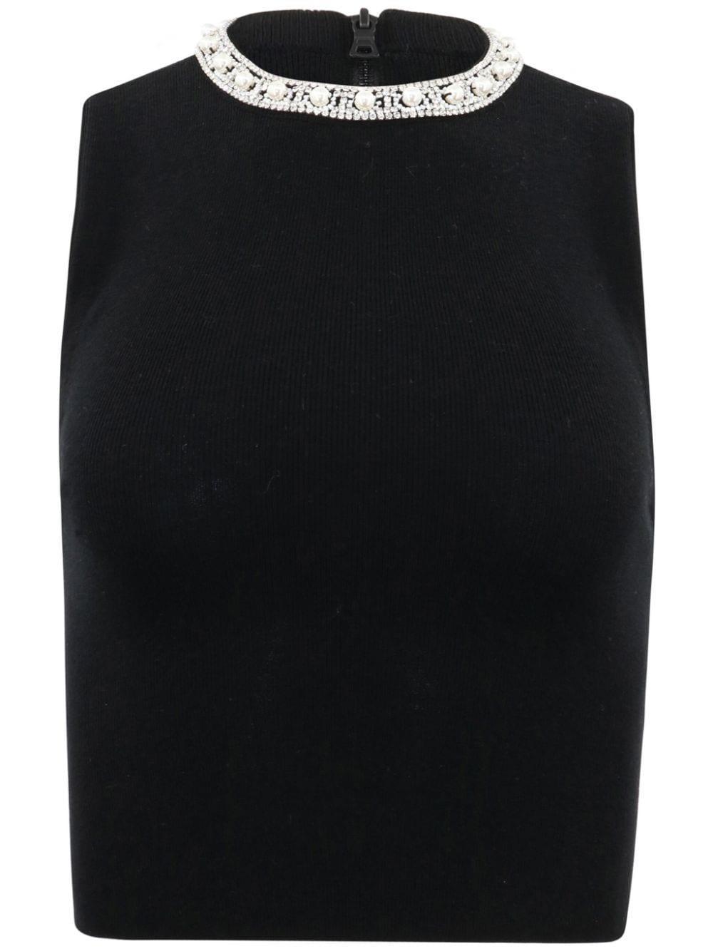 ALICE AND OLIVIA Amity Pearl-embellished Top In Black Product Image