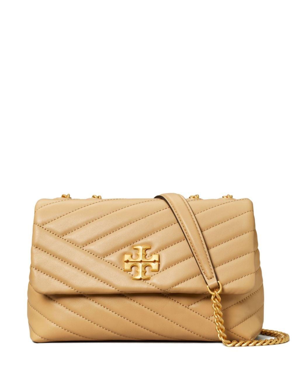 Small Kira Chevron Leather Shoulder Bag In Beige Product Image