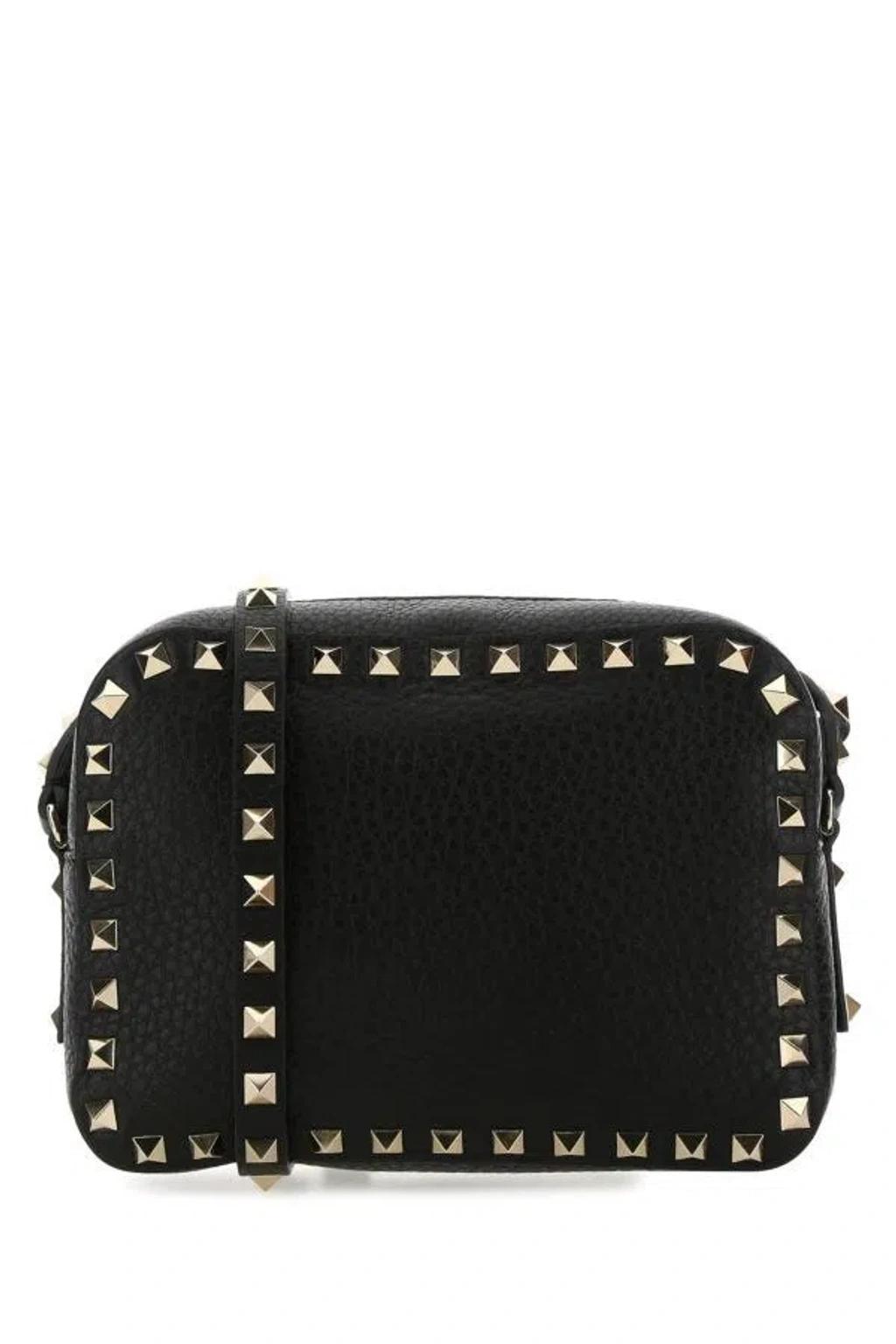 VALENTINO GARAVANI Black Leather Rockstud Crossbody Bag Product Image