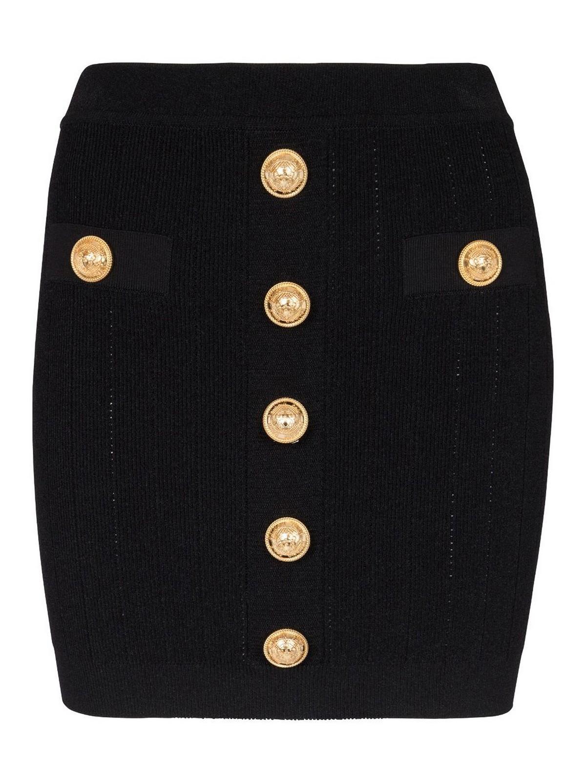 Knit Mini Skirt With Embossed Buttons In Black Product Image