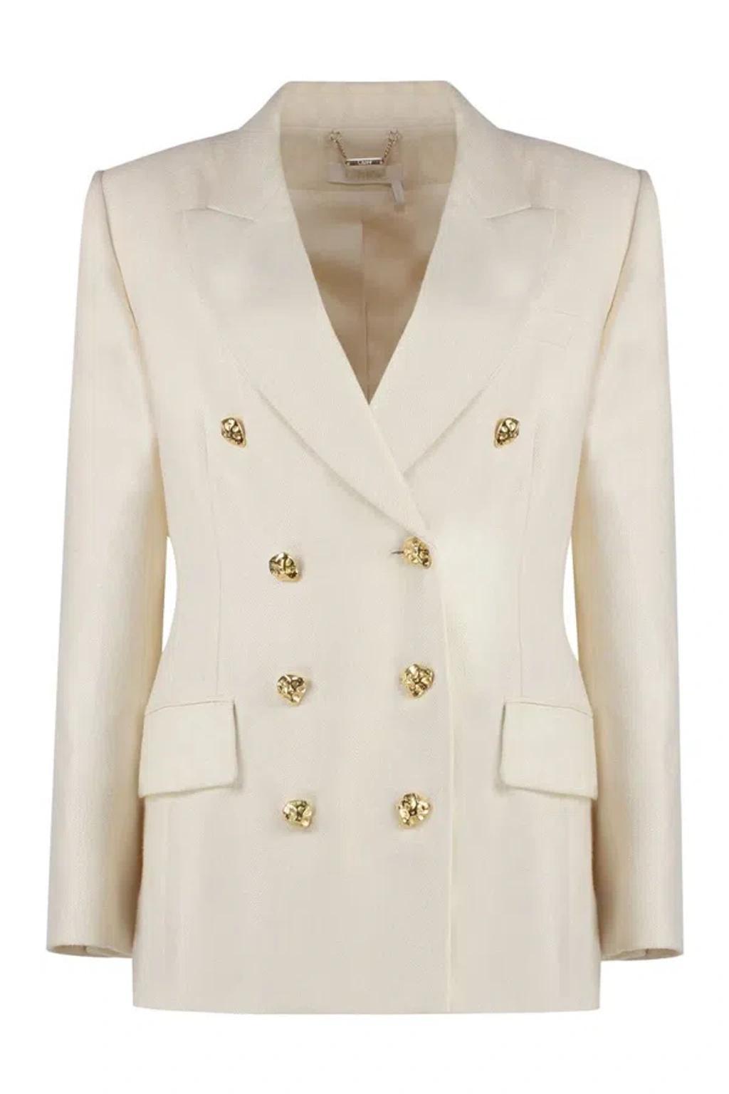 Chloe Ladies Coconut Milk Peak-lapels Double-breasted Blazer In White Product Image