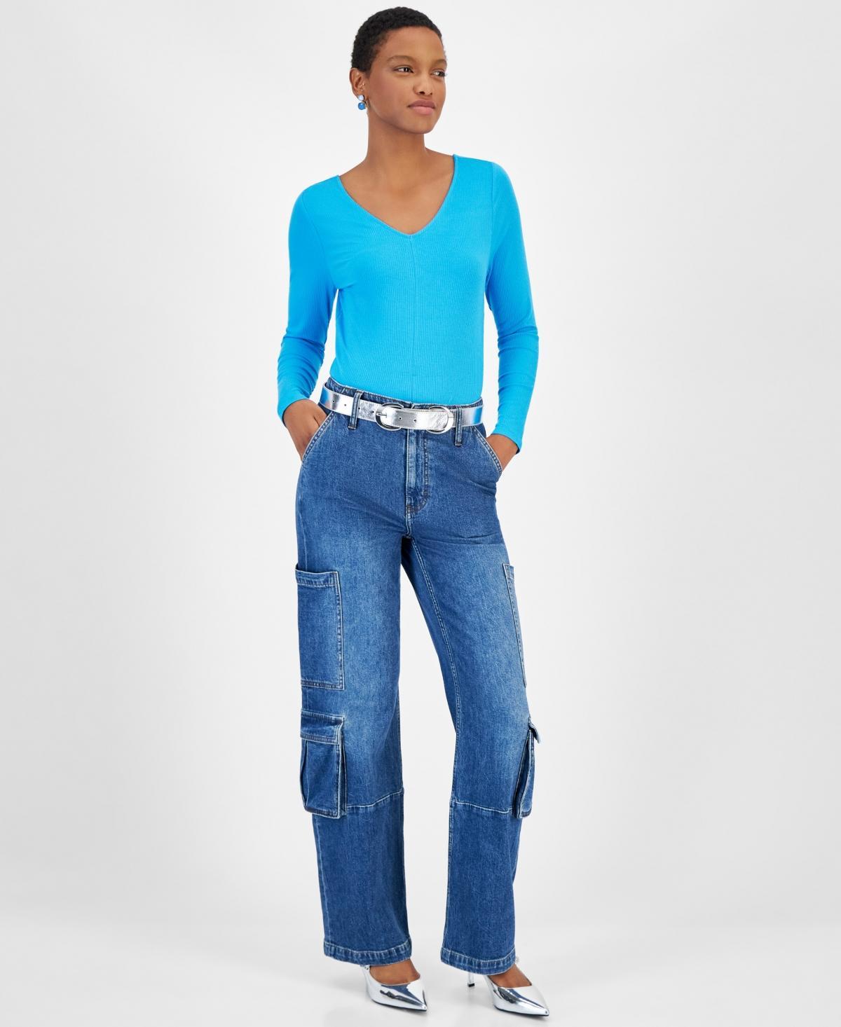 On 34th Womens Long-Sleeve Rib Double V-Neck Top, Created for Macys Product Image