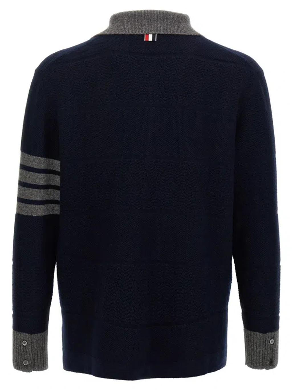 THOM BROWNE 4-bar Striped Virgin Wool Polo Sweater In Blue Product Image